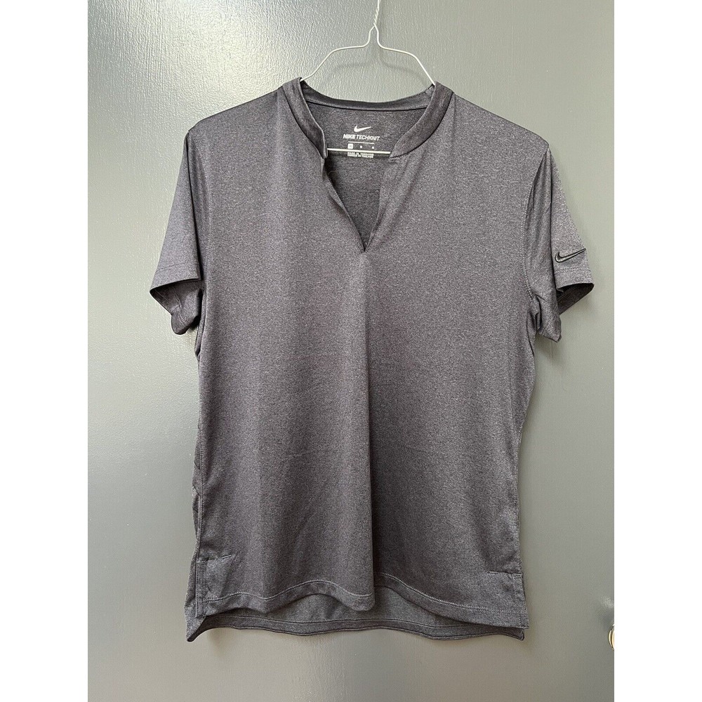 Nike Womens Top M Gray Geometric TechKnit V-Neck Golf Shirt